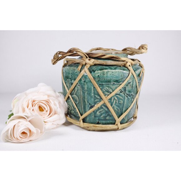 Antique Chinese hexagonal green ginger jar 5", medium size blue ginger jar, - Picture 1 of 10